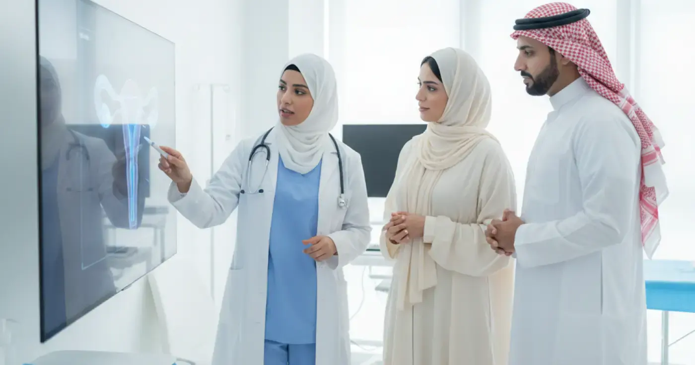 طبيبة تشرح عملية منظار البطن وحقن الصبغة لتقييم الخصوبة وقنوات فالوب