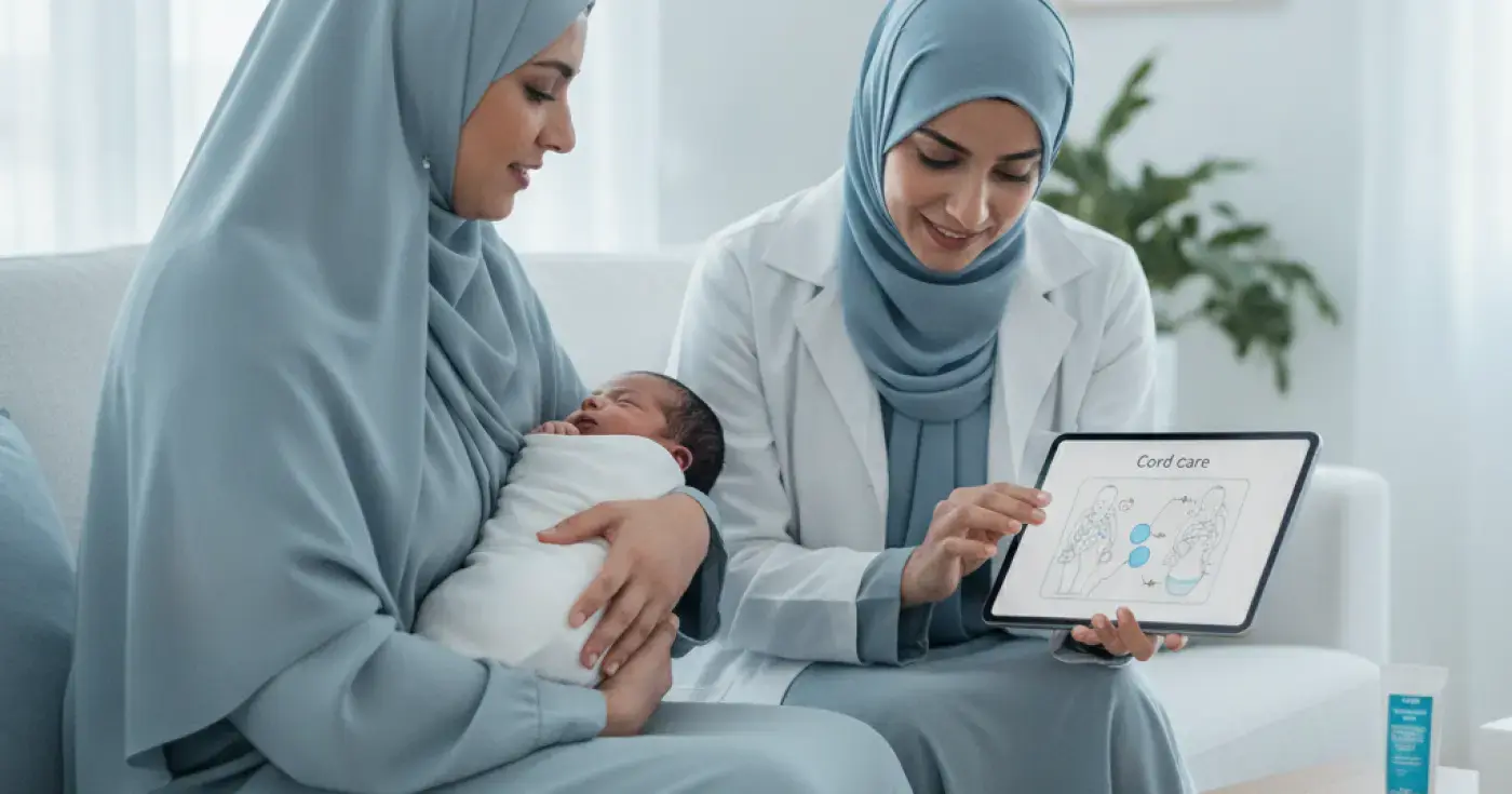 A mother gently holding her newborn baby, learning essential care skills