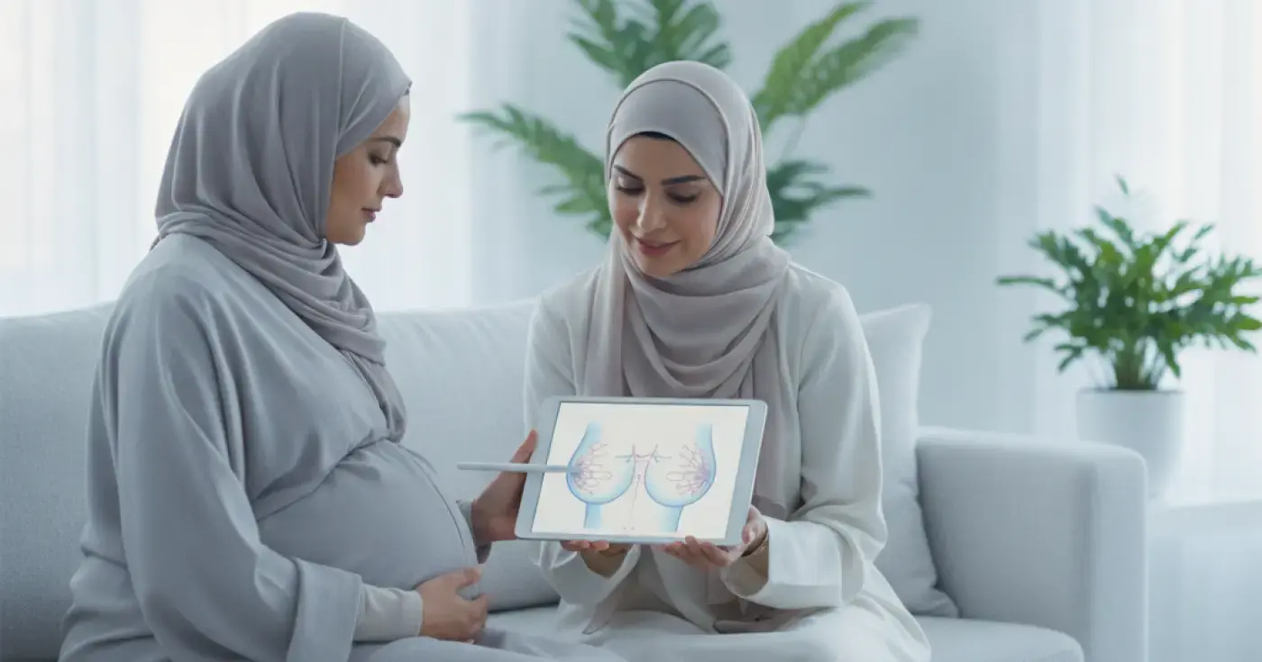 Pregnant woman preparing for a prenatal breastfeeding preparation course