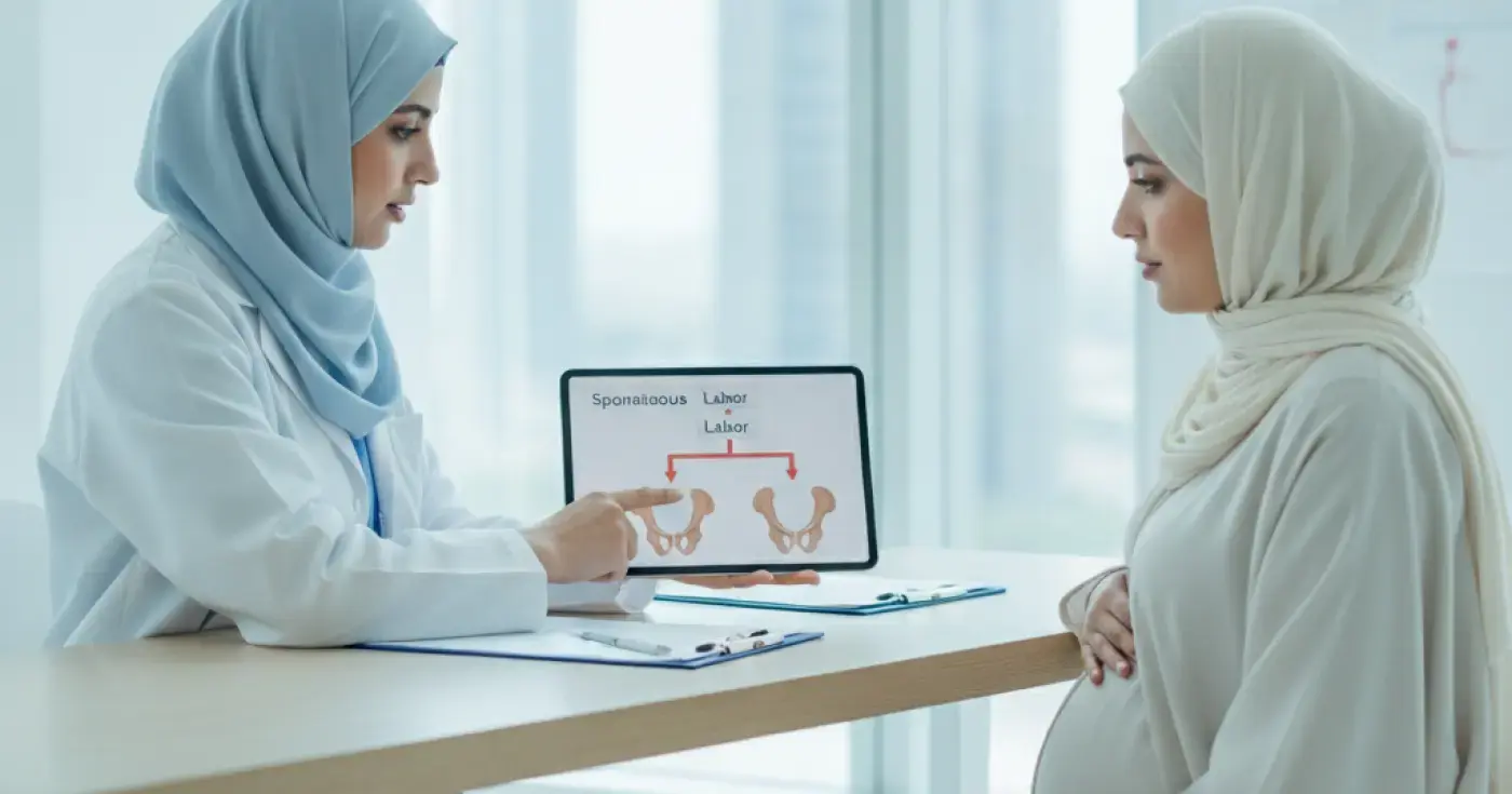 A doctor explaining the differences between spontaneous and induced labor to a pregnant woman