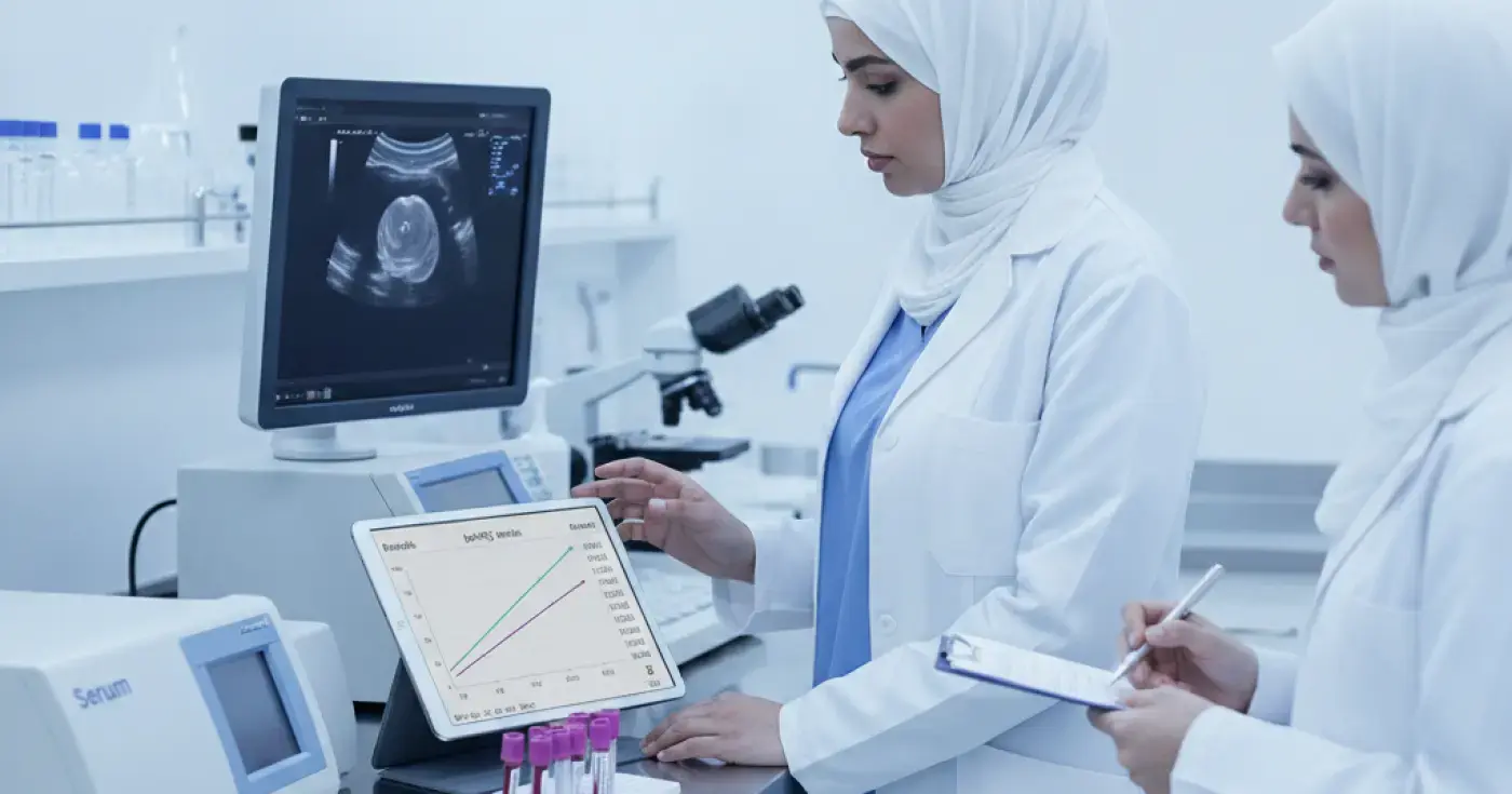Quantitative beta-hCG lab test and ultrasound imaging analysis