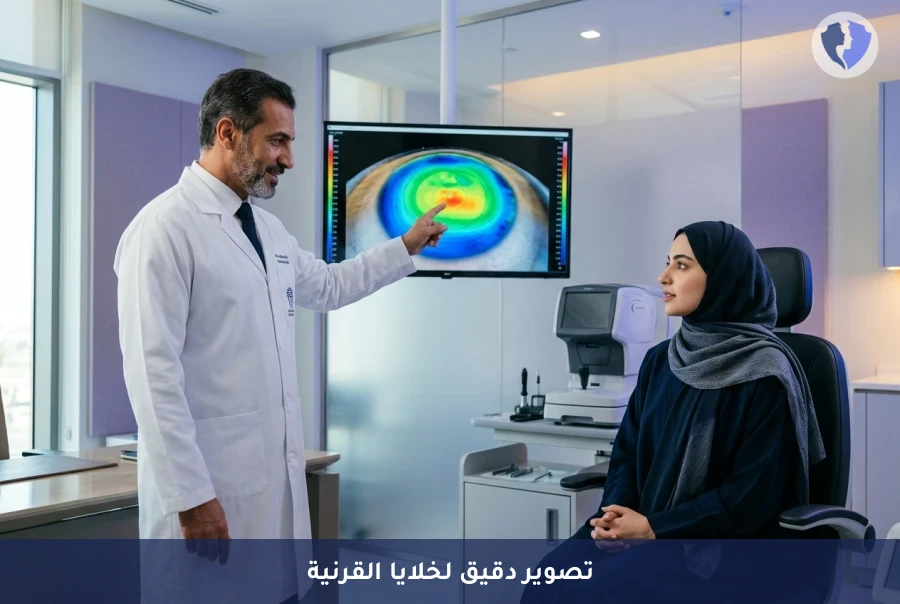 تصوير رسم خرائط سماكة خلايا القرنية (OCT Epithelial Map) - رسم خرائط القرنية بدقة OCT
