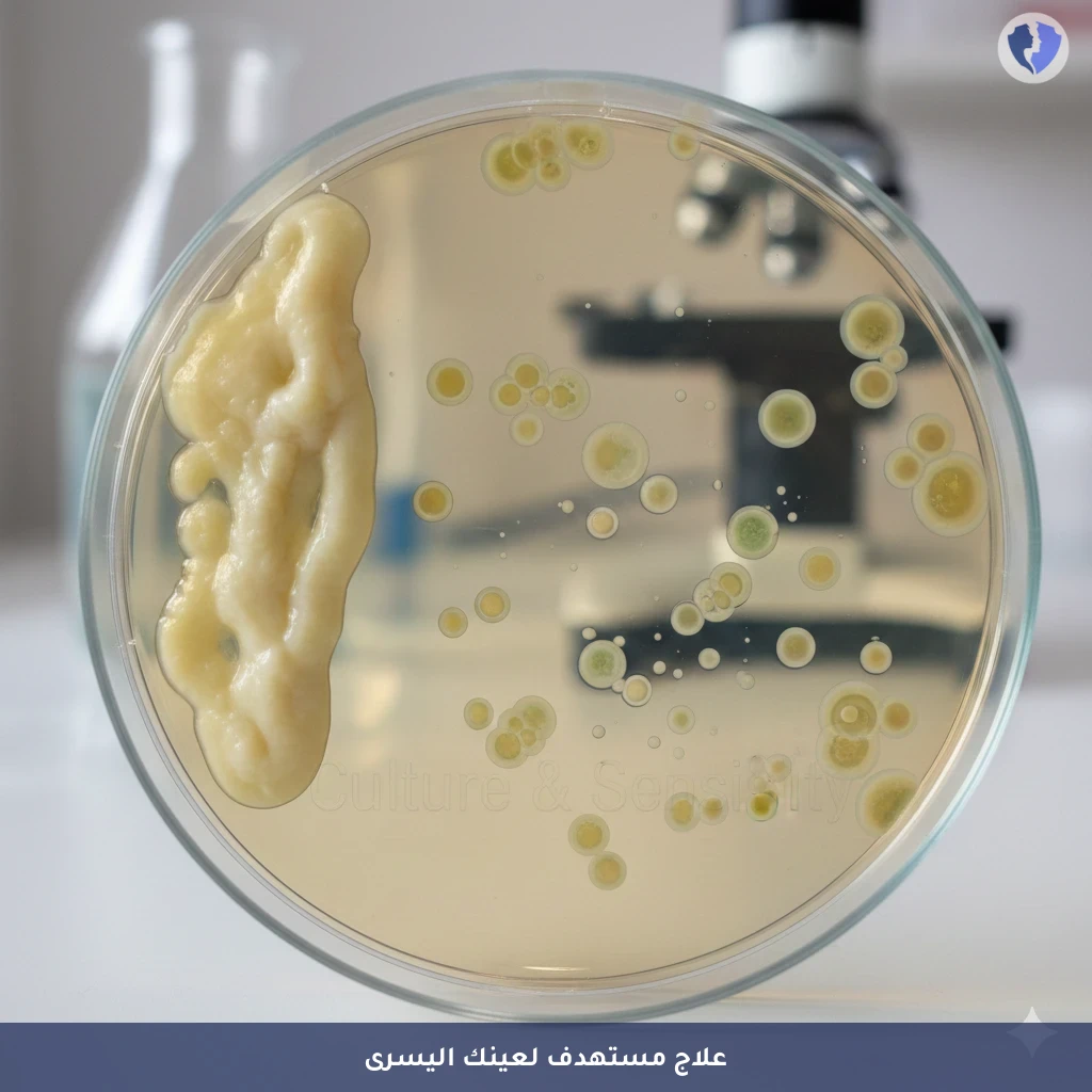 مزرعة إفرازات ملتحمة العين اليسرى مع اختبار الحساسية - مزرعة إفرازات العين اليسرى