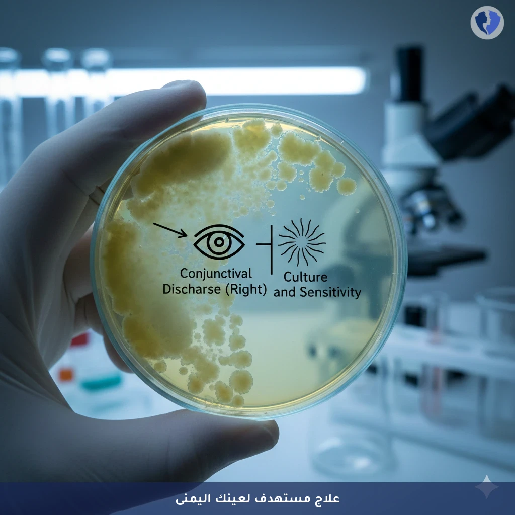 مزرعة إفرازات ملتحمة العين اليمنى مع اختبار الحساسية - مزرعة إفرازات العين اليمنى