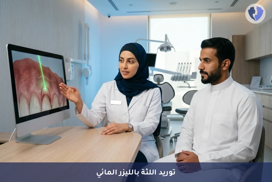 لثة وردية بابتسامة جذابة - جلسة إزالة تصبغات اللثة بالليزر المائي (Waterlase)