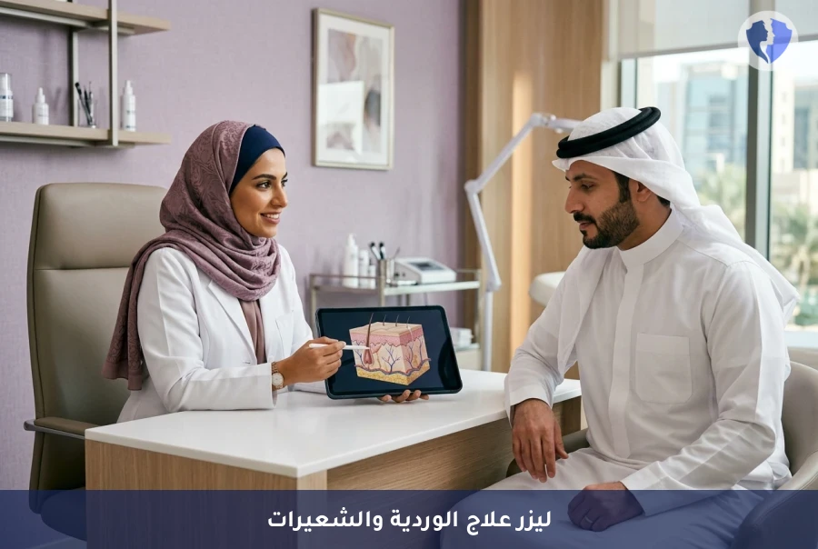 بشرة صافية بلا احمرار - جلسة الليزر الوعائي لعلاج الوردية والشعيرات (Vascular Laser)