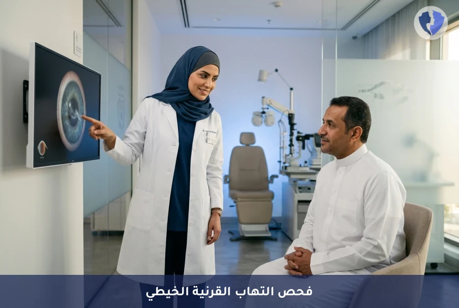 علاج تهيج وجفاف العين الشديد - فحص التهاب القرنية الخيطي بالمصباح الشقي
