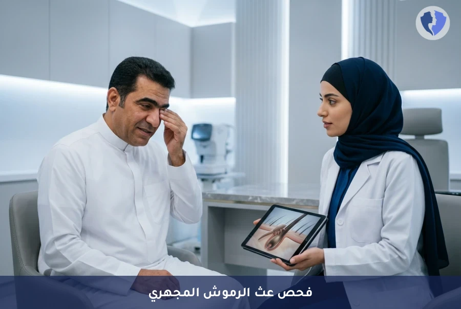 تخلص من تهيج الجفون المزمن - فحص عث الرموش (ديموديكس) المجهري (Demodex Mite)